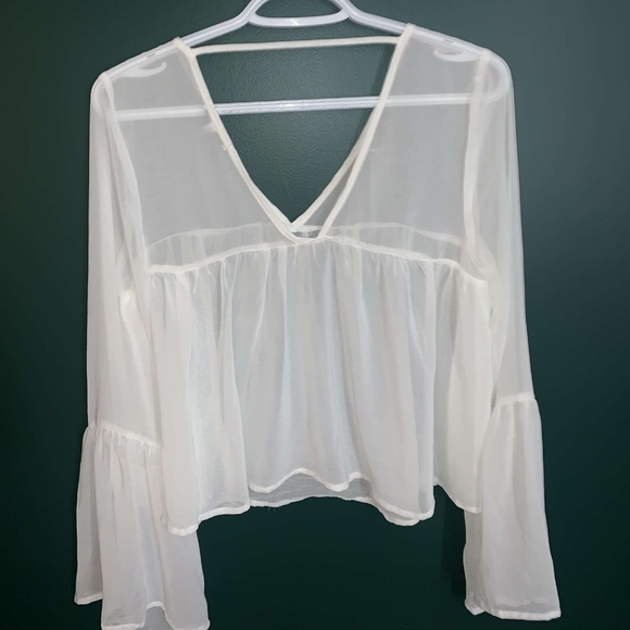 Boho Sheer White Bell Sleeve Blouse - Picture 2 of 3